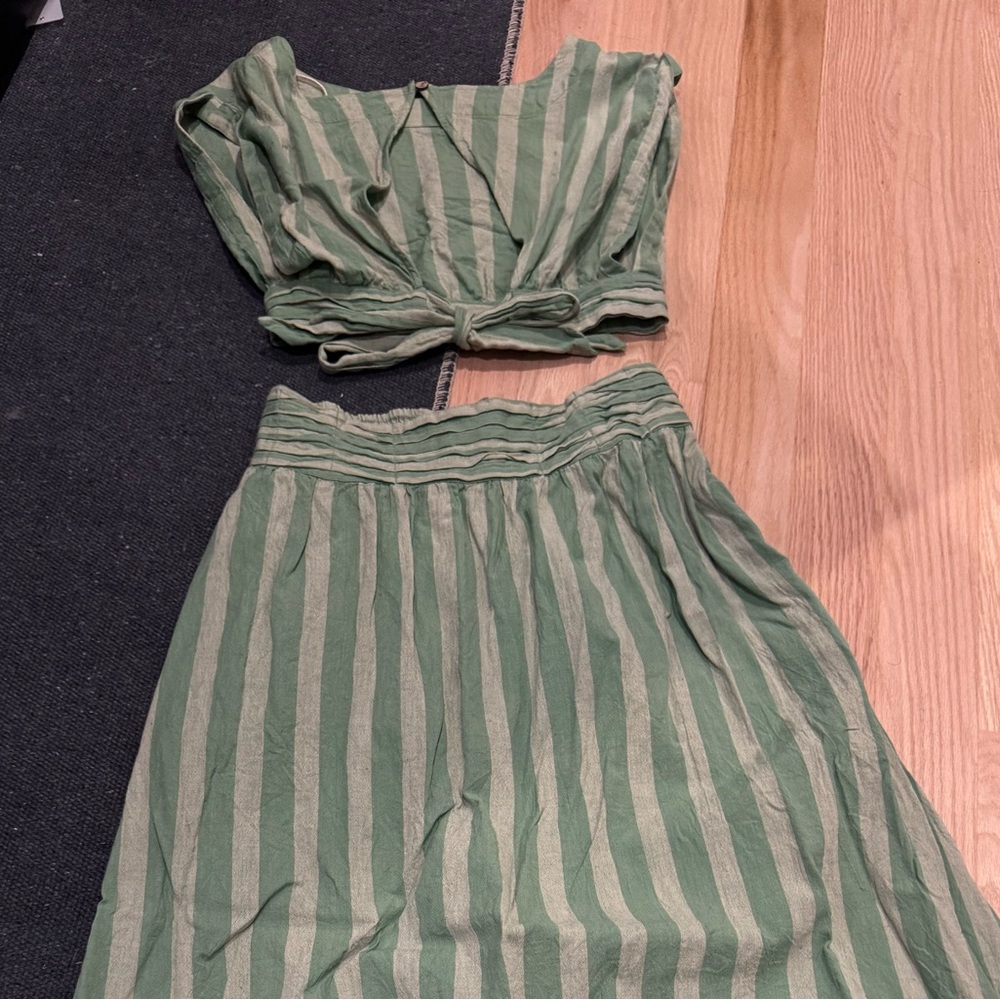 Free People Green Striped Midi Skirt Set